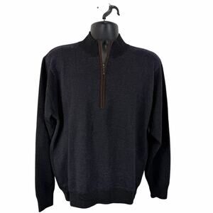 Oliver Ridley Merino Wool 1/4 Zip Sweater Blk Purple Large Preppy Office Casual